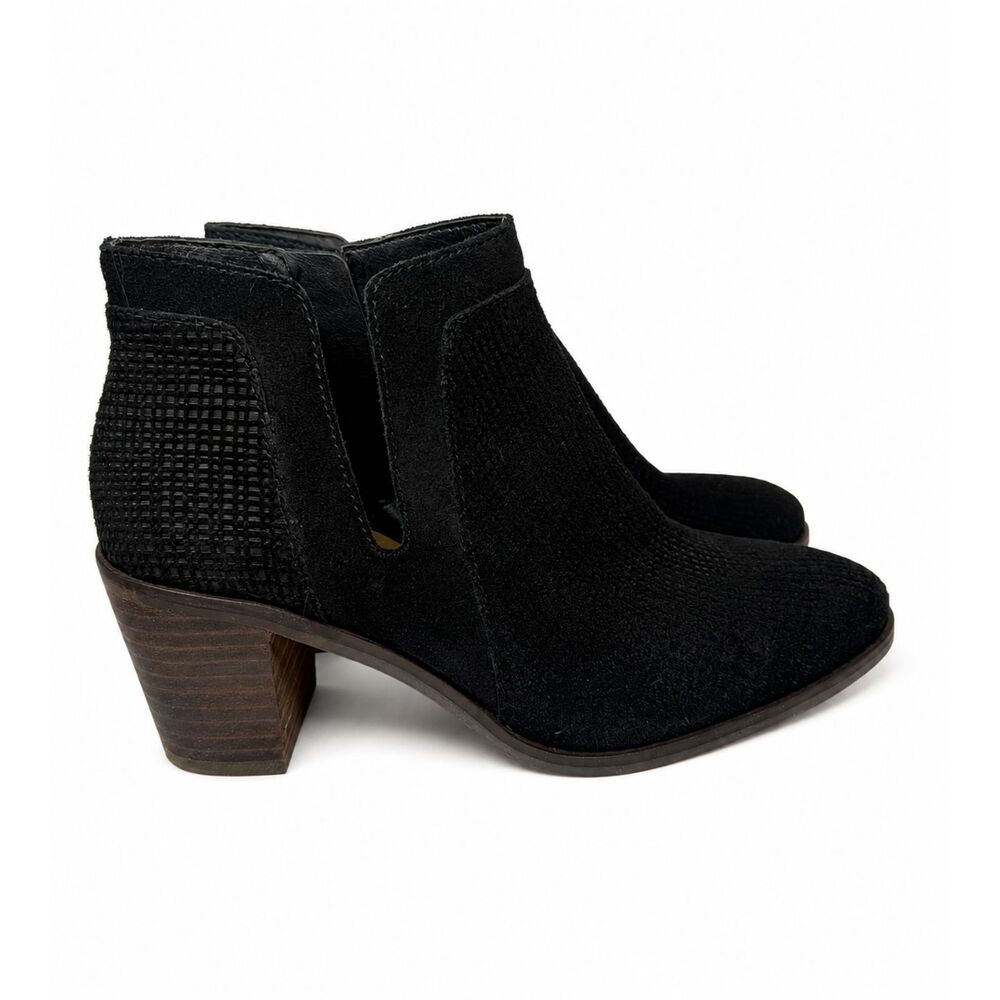 Lucky Brand Black Suede Cutout Ankle Booties Women's Size 7M Block Heel